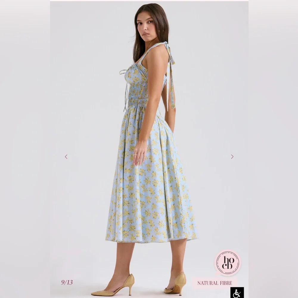 House of cb ADABELLA Blue Floral Print Cotton Halter Sundress XS bigger cup - Picture 2 of 6